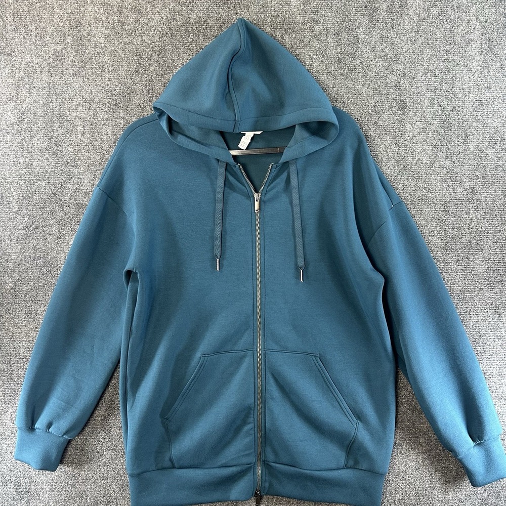 Spanx AirEssentials Hoodie Womens Medium Teal Modal Full Zip Relaxed Soft Cozy